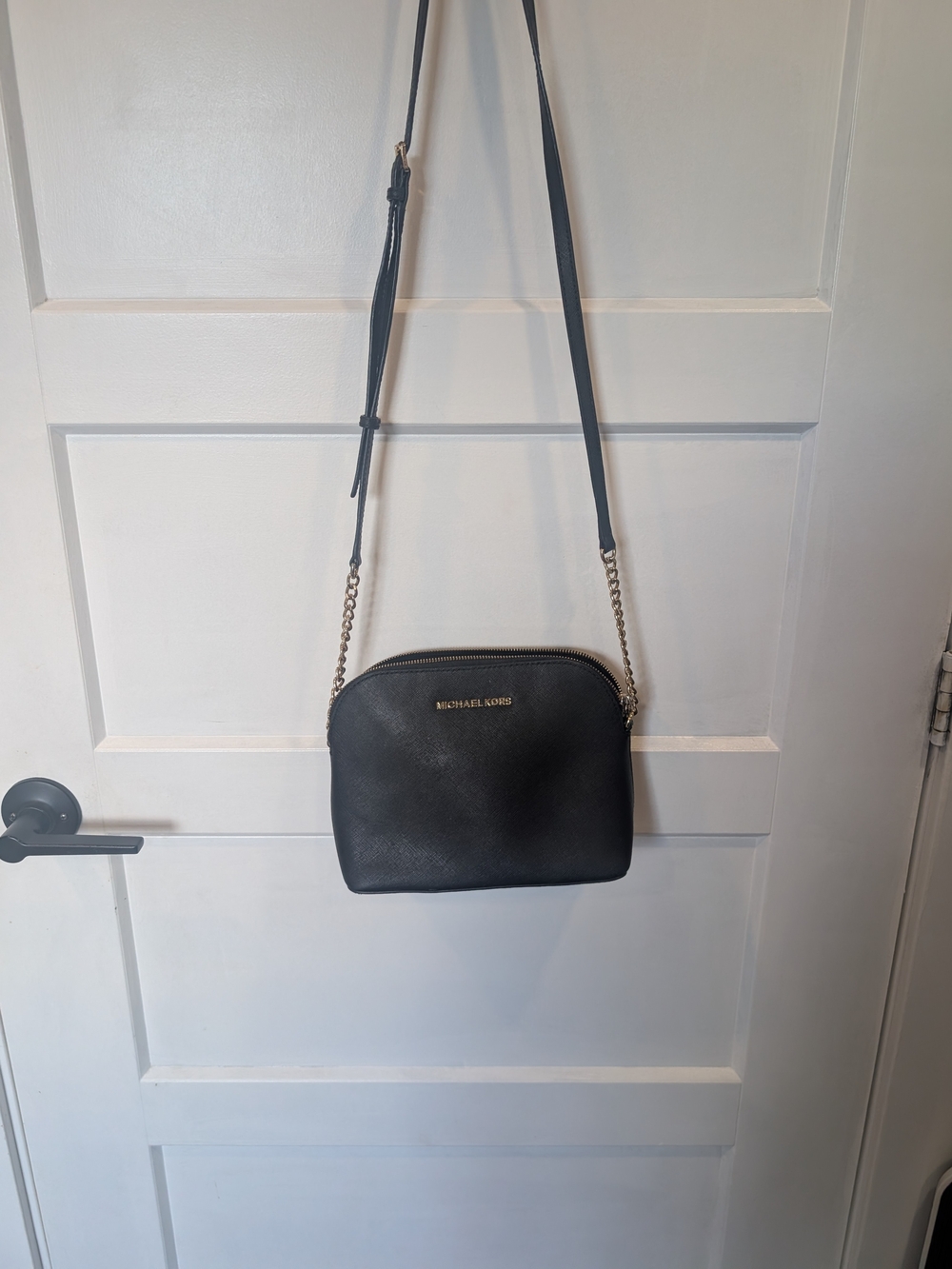 Michael Kors Black Leather Crossbody with Gold Chain Strap